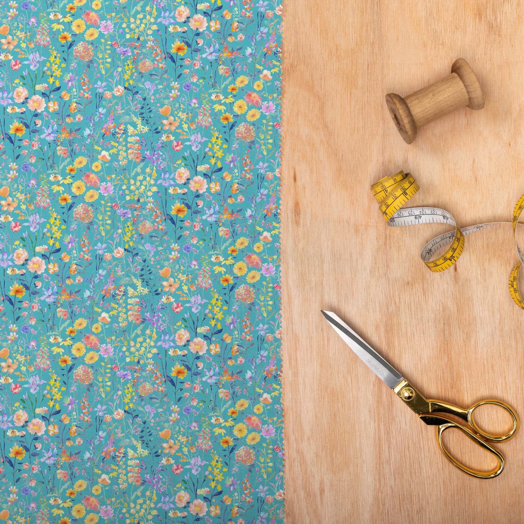 Prado De Flores Papaya Kingfisher Lomond Pima Lawn Cotton - Dress Fabric