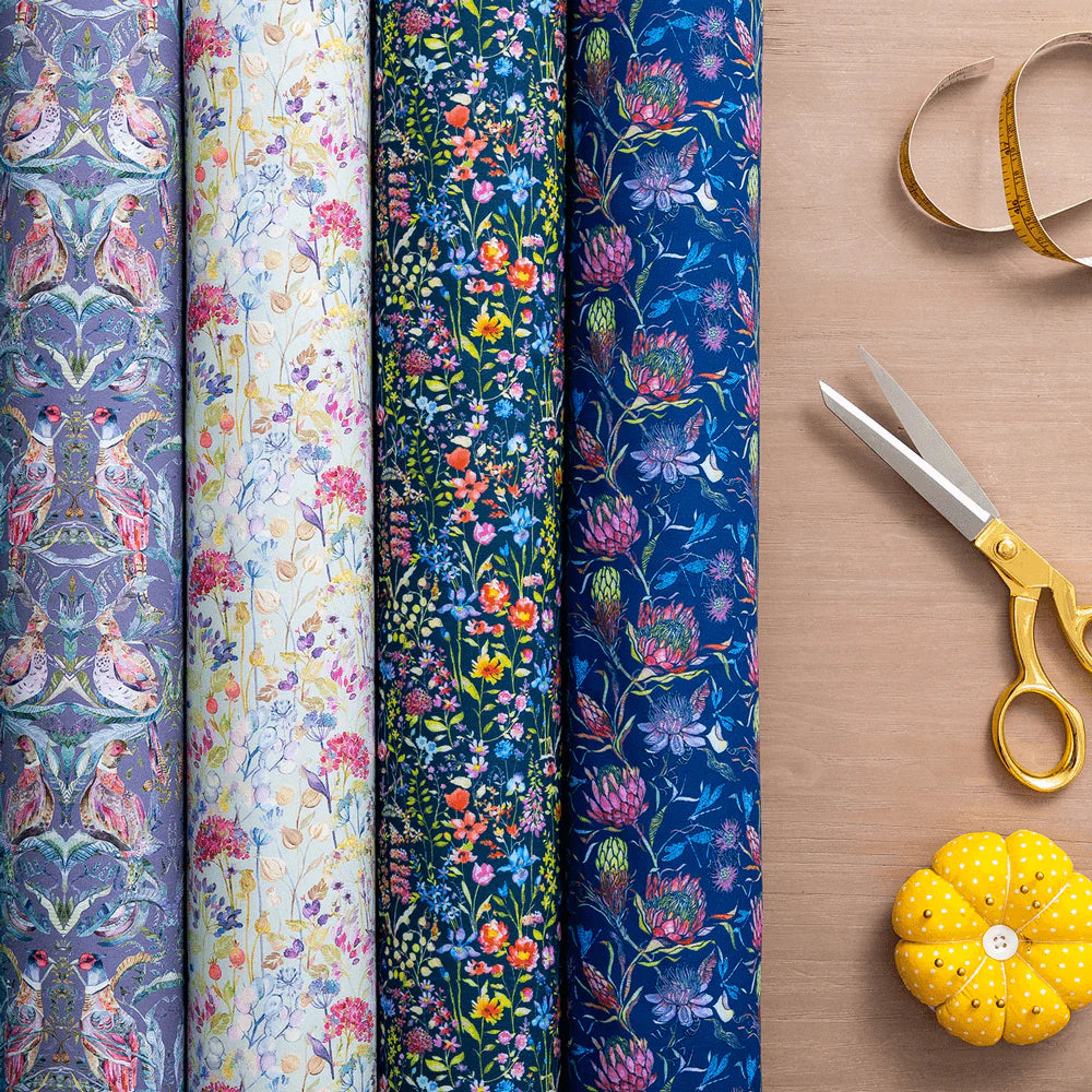 Prado De Flores Papaya Kingfisher Lomond Pima Lawn Cotton - Dress Fabric