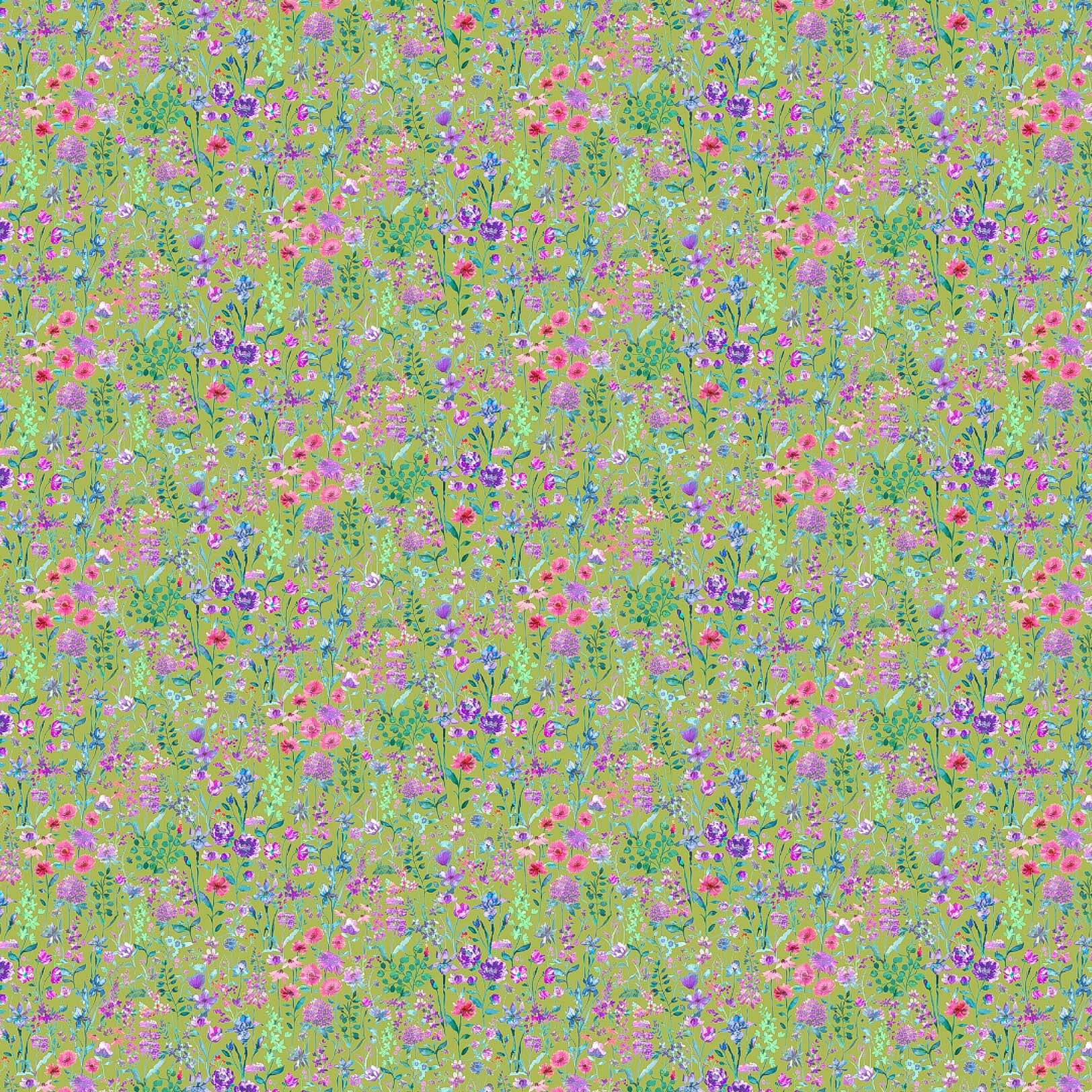 Prado De Flores Parma Violet Lime Lomond Pima Lawn Cotton - Dress Fabric