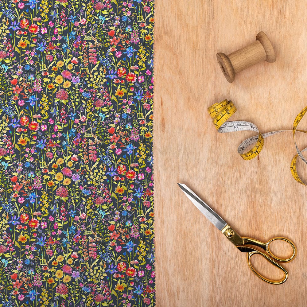 Prado De Flores Summer Navy Lomond Pima Lawn Cotton - Dress Fabric