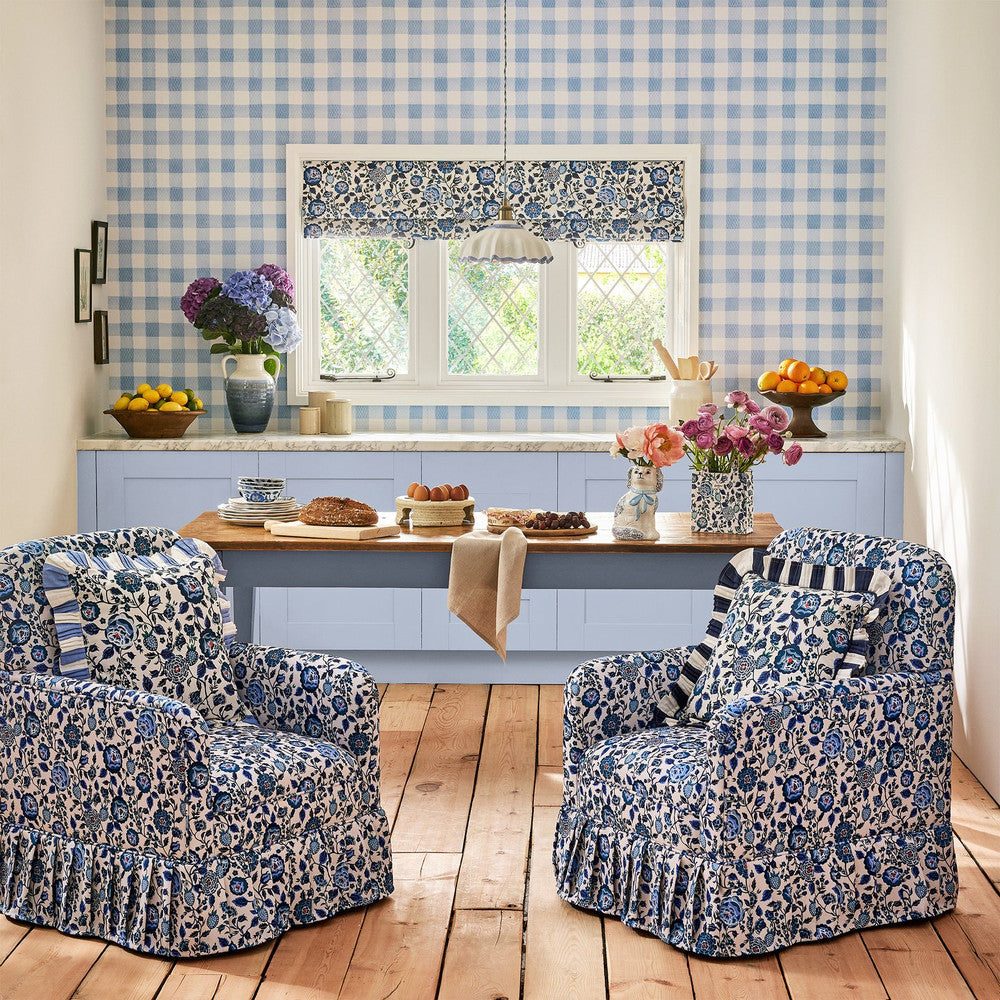 Painted Gingham Wallpaper - Blue - 125514 - Cath Kidston
