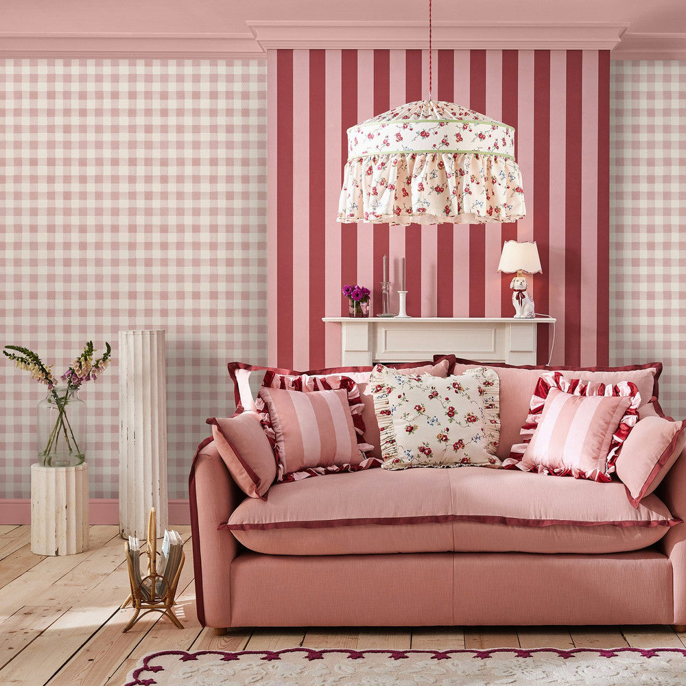 Painted Gingham Wallpaper - Pink - 125515 - Cath Kidston