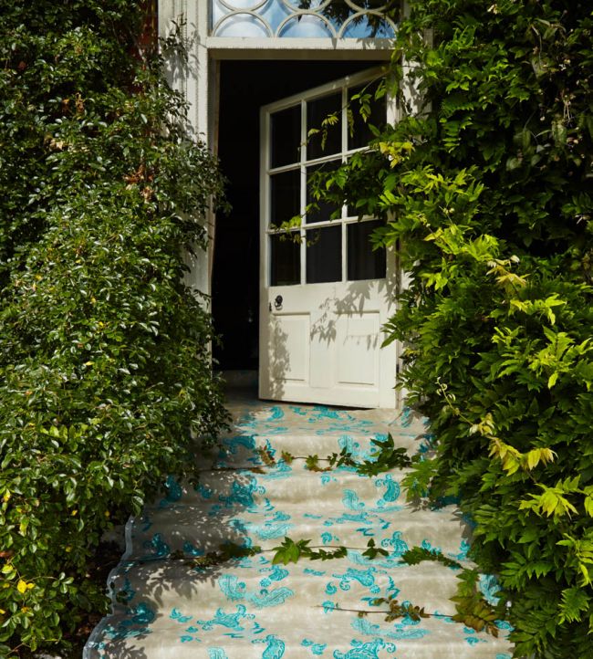 Paisley Fabric - Turquoise On Old Grey - BGF020302 - Barneby Gates