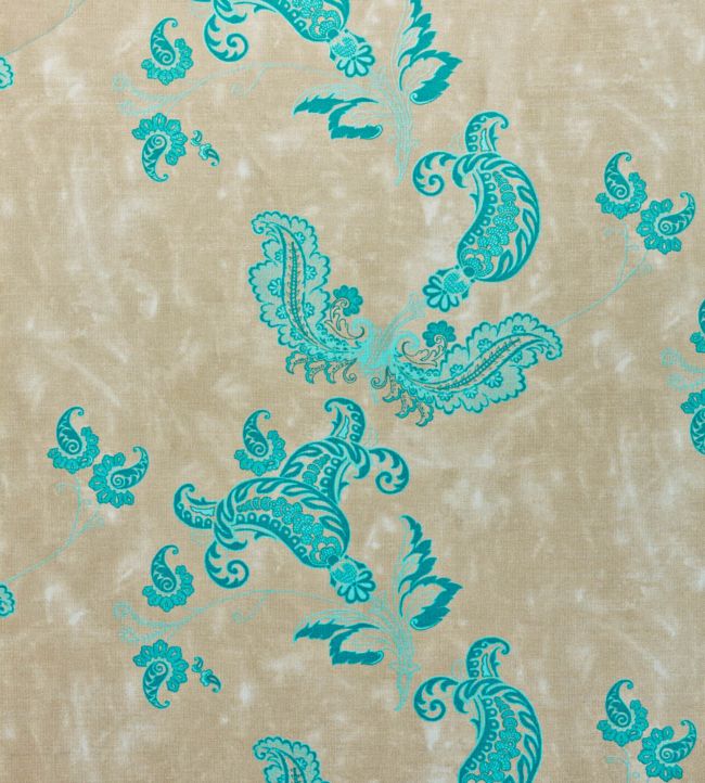 Paisley Fabric - Turquoise On Old Grey - BGF020302 - Barneby Gates