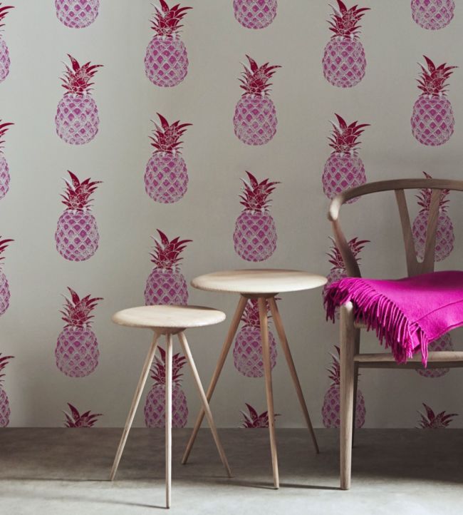 Pineapple Wallpaper - Red / Pink - BG1200 - 201 - Barneby Gates