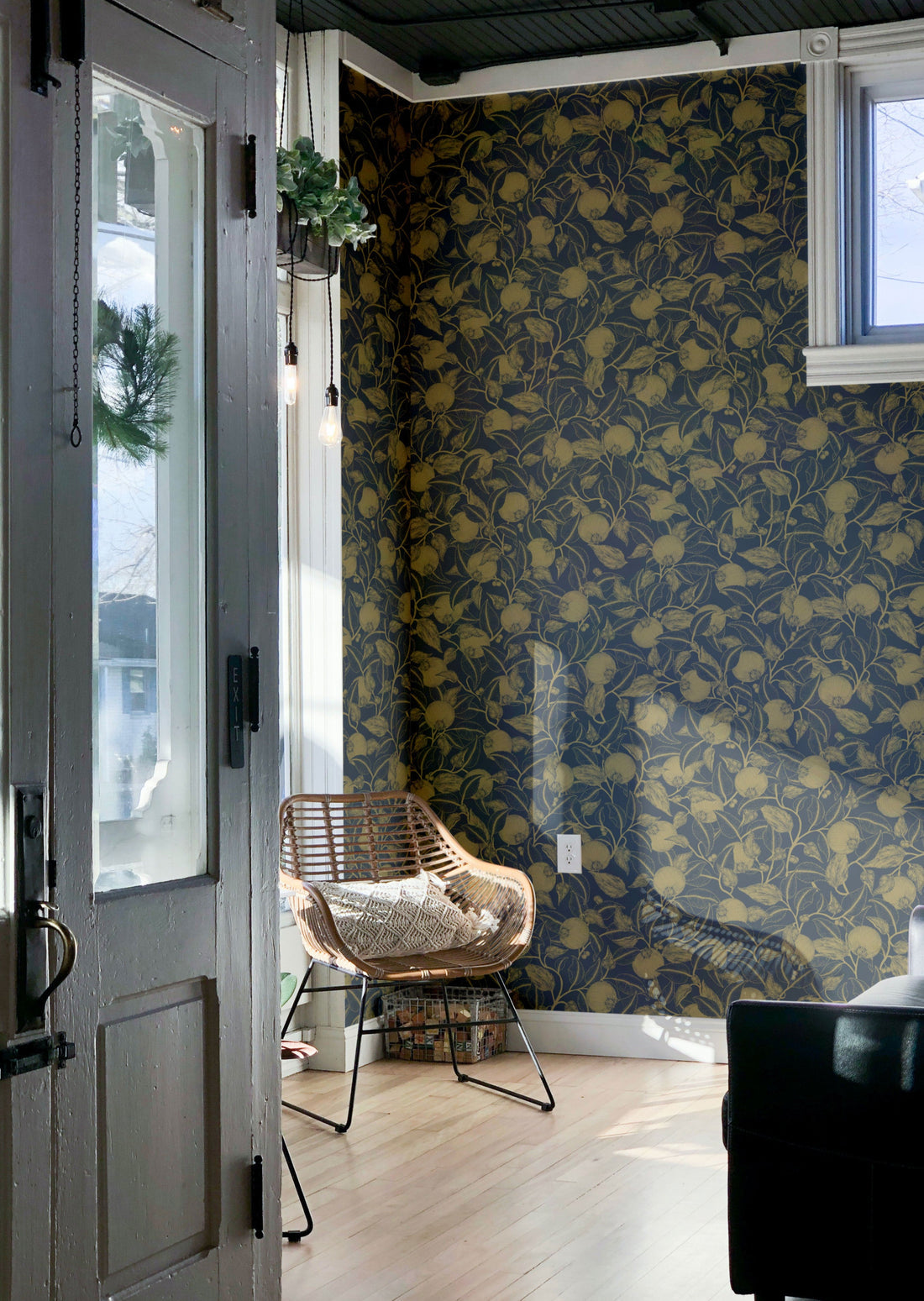 Pomegranate Floral Wallpaper - Gold & Blue - Summer Gray
