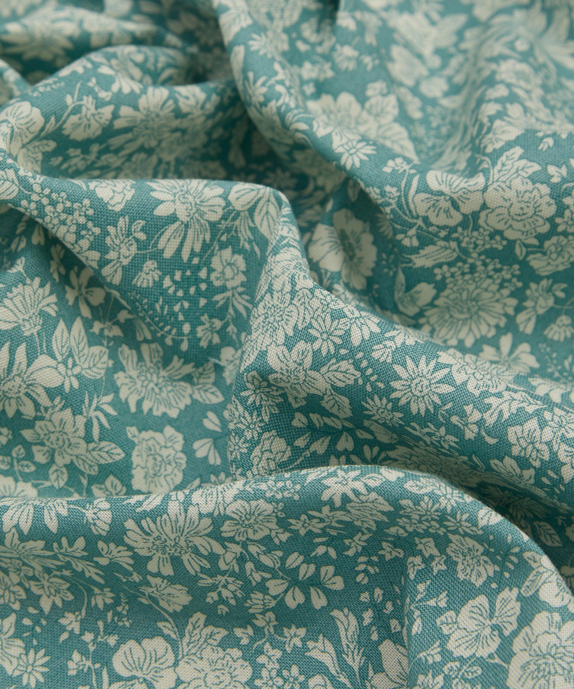 Olive Leaf Emily Belle Lasenby Quilting Cotton Fabric - Teal - Liberty