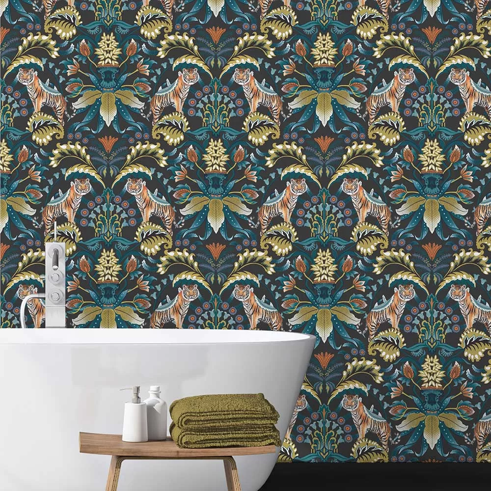 Exotic Tiger Wallpaper - Charcoal - The Graduate Collection