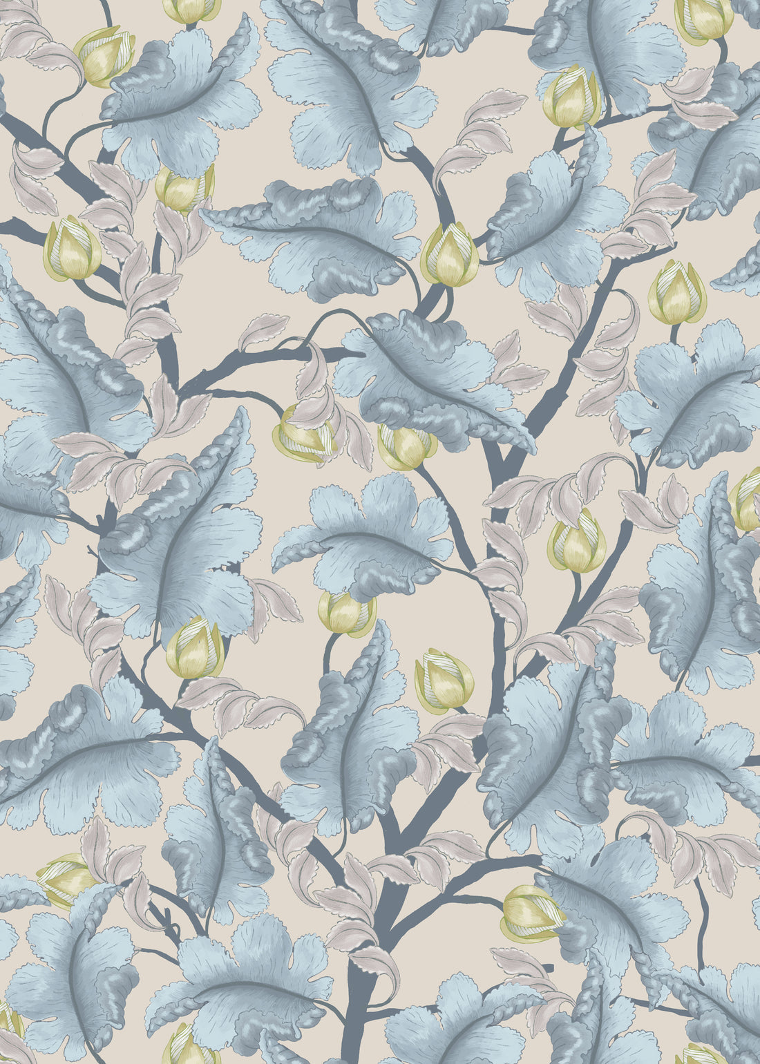 Ranunculus Floral Wallpaper - Blue & Beige - Summer Gray
