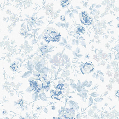 Romantic Rose Wallpaper - Blue - Shabby Chic