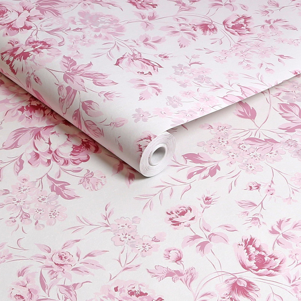 Romantic Rose Wallpaper - Pink - Shabby Chic