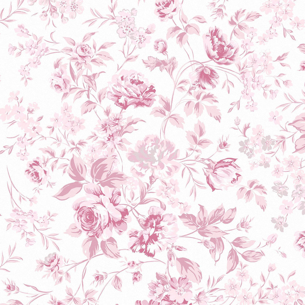 Romantic Rose Wallpaper - Pink - Shabby Chic