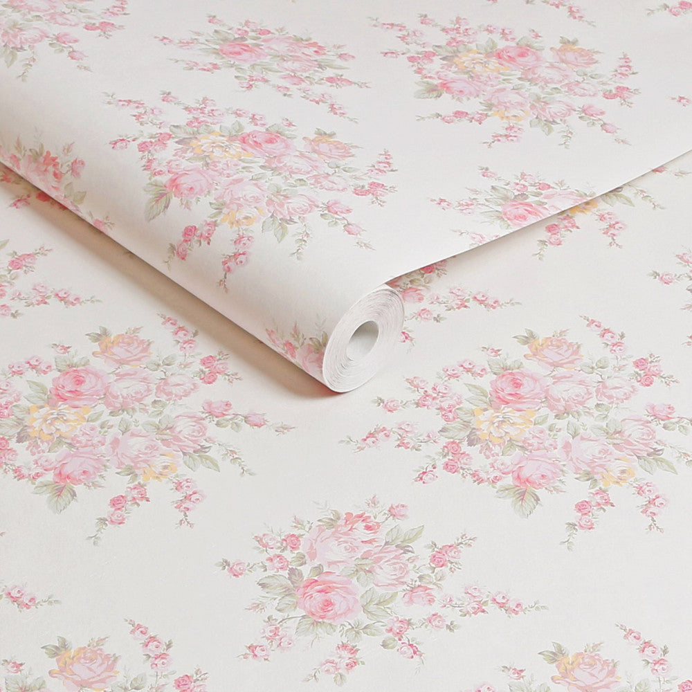 Rose Blossom Wallpaper - Pink - Shabby Chic