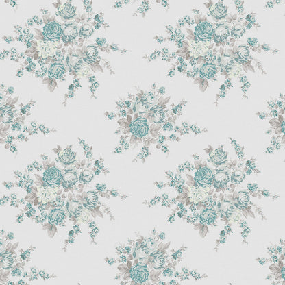 Rose Blossom Wallpaper - Teal - Shabby Chic