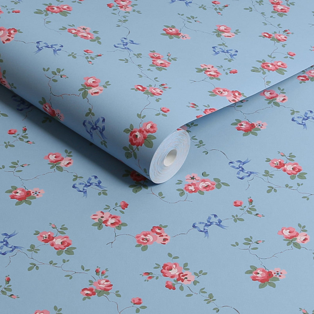 Rose & Bows Wallpaper - Blue - 125513 - Cath Kidston