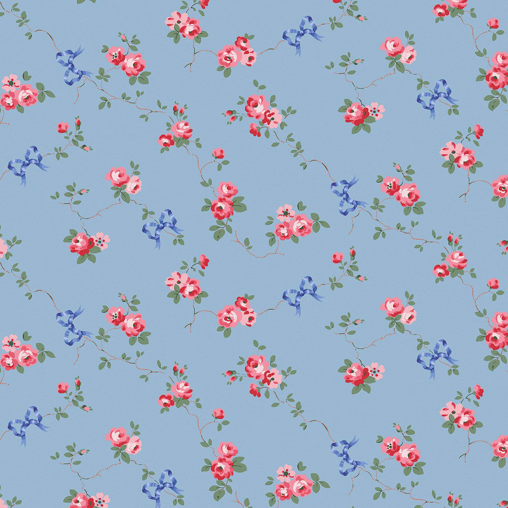 Rose & Bows Wallpaper - Blue - 125513 - Cath Kidston