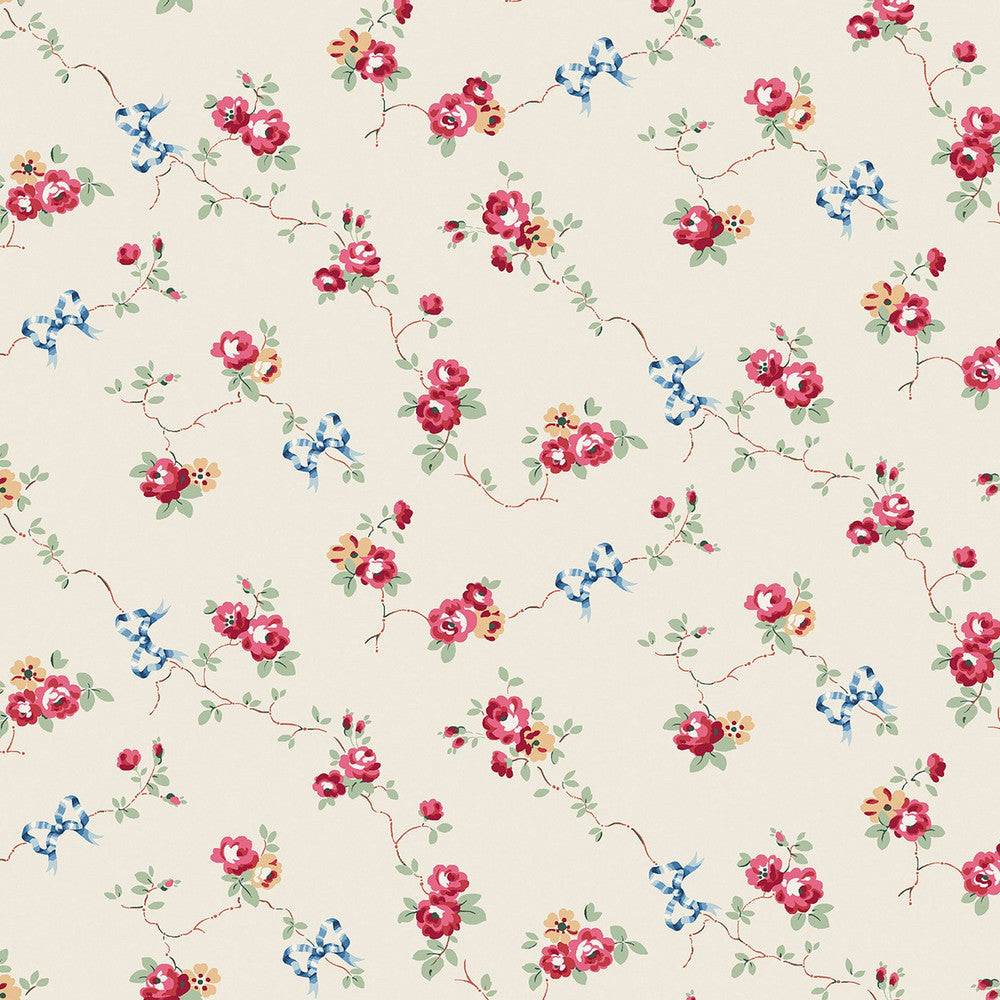 Rose & Bows Wallpaper - Cream - 125511 - Cath Kidston