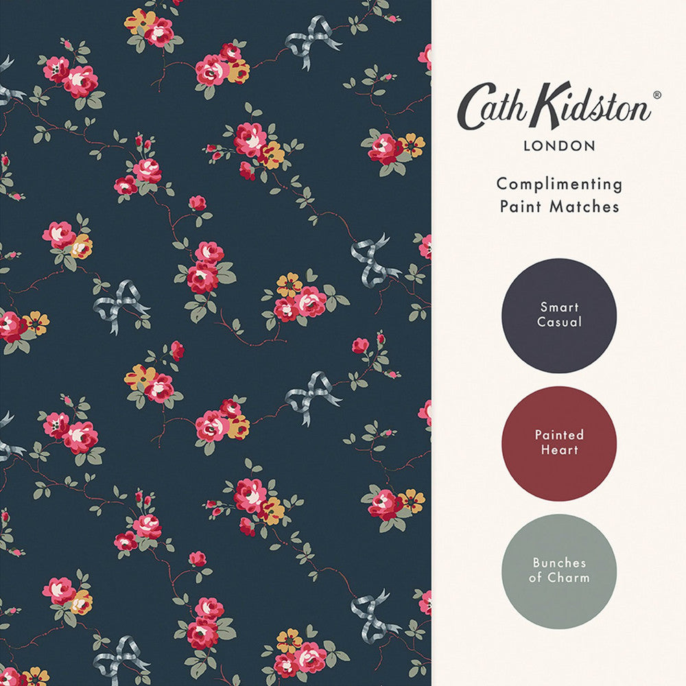 Rose & Bows Wallpaper - Navy - 125512 - Cath Kidston