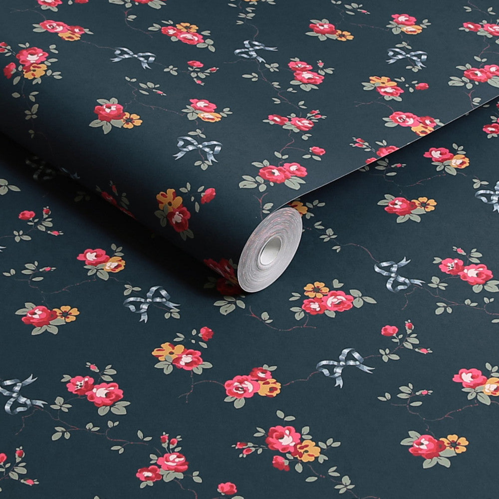 Rose & Bows Wallpaper - Navy - 125512 - Cath Kidston