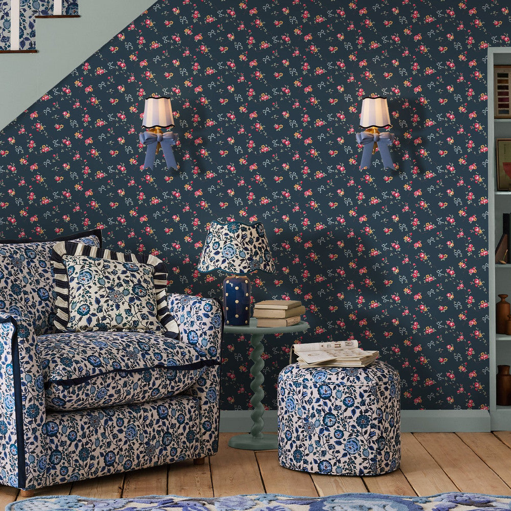 Rose & Bows Wallpaper - Navy - 125512 - Cath Kidston