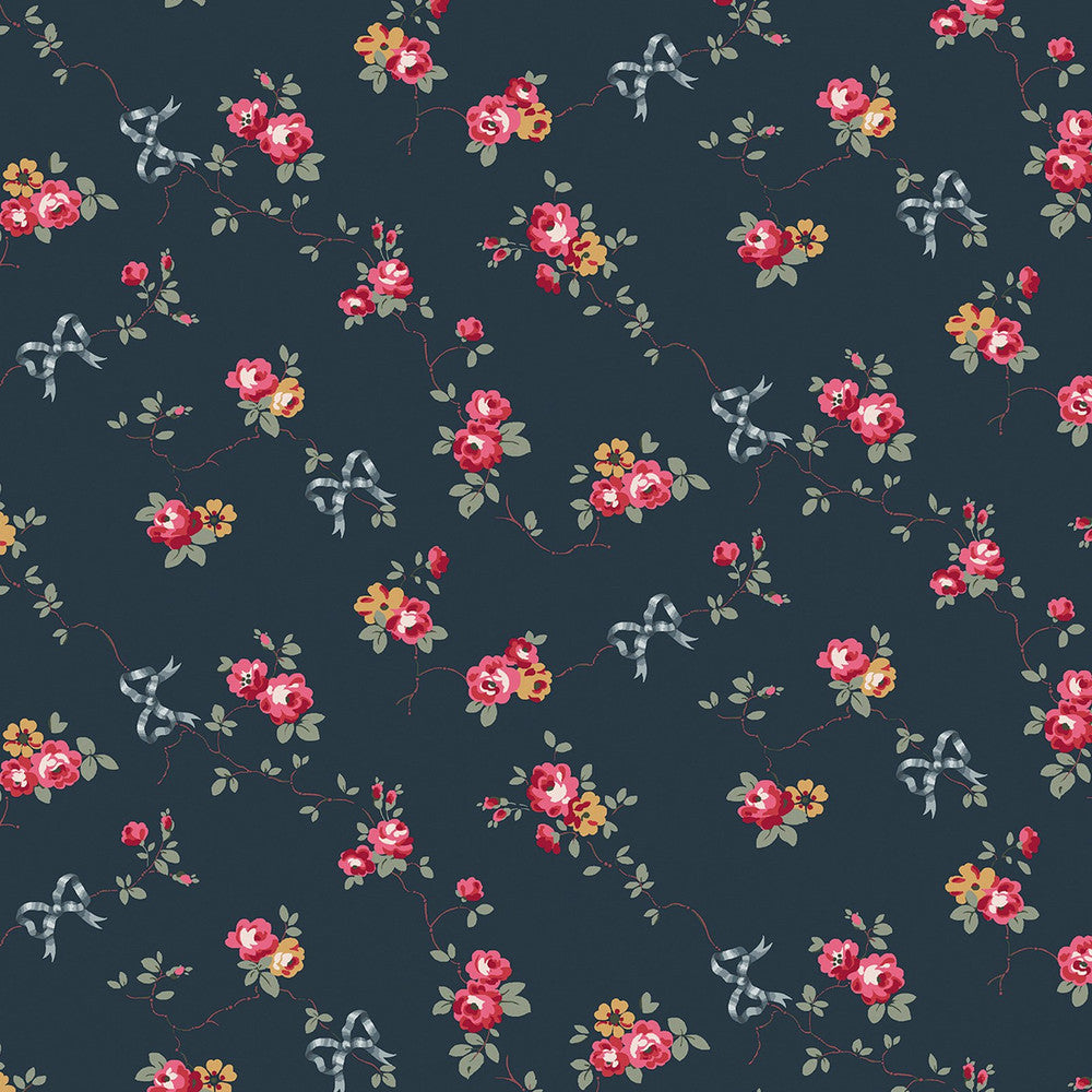 Rose & Bows Wallpaper - Navy - 125512 - Cath Kidston