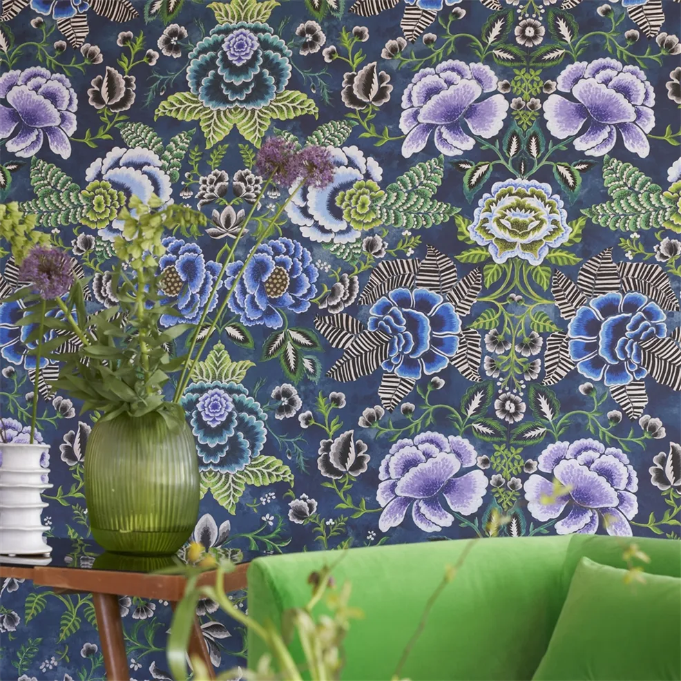 Rose De Damas Wallpaper - Indigo - PDG1168/03 - Designers Guild