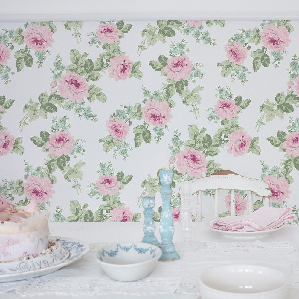 Royal Bouquet Wallpaper - Pink - Shabby Chic