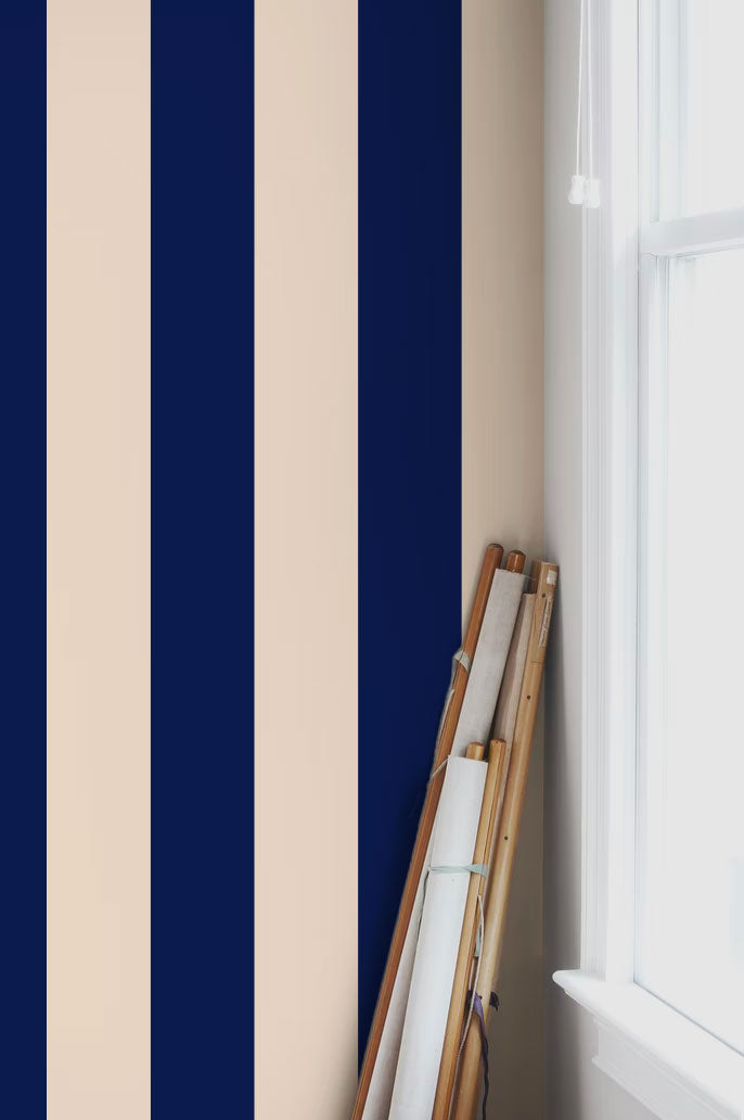 Ryde Stripes Wallpaper - Blue & Beige - Summer Gray
