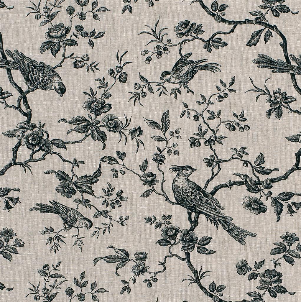Isabelle Printed Linen Fabric - Black - Jim Lawrence