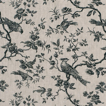 Isabelle Printed Linen Fabric - Black - Jim Lawrence