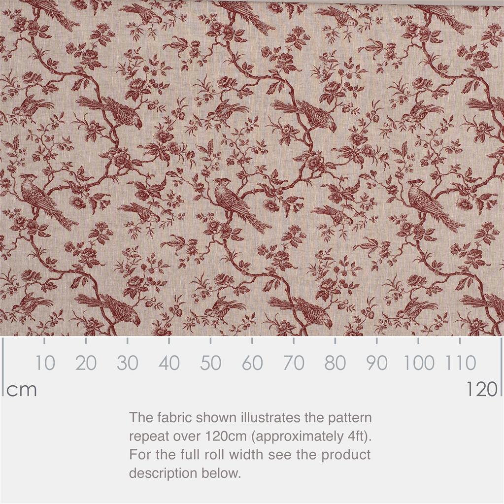 Isabelle Printed Linen Fabric - Red - Jim Lawrence