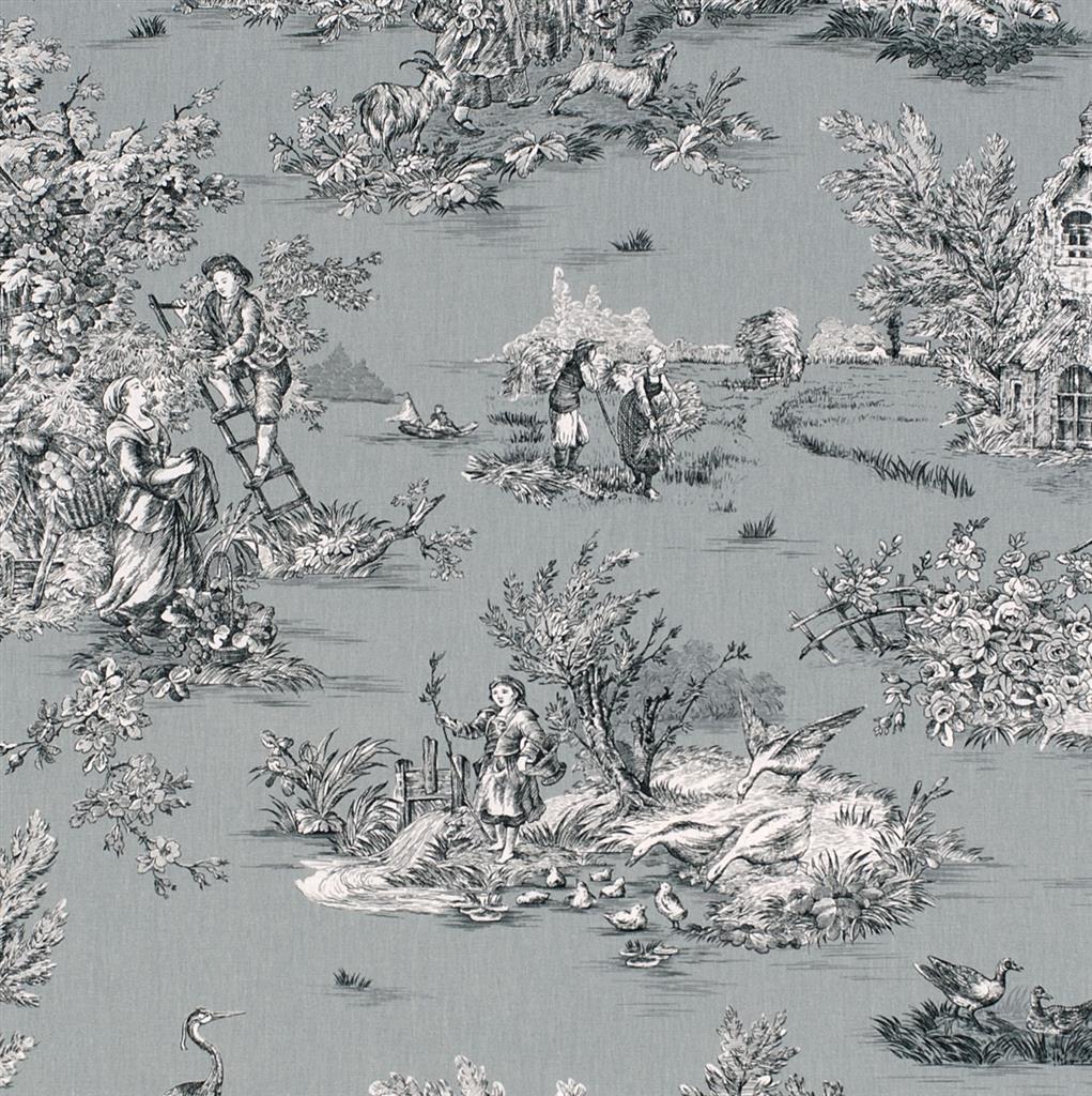 Pastoral Toile de Jouy Fabric - Gray - Jim Lawrence
