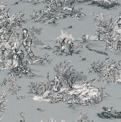 Pastoral Toile de Jouy Fabric - Gray - Jim Lawrence