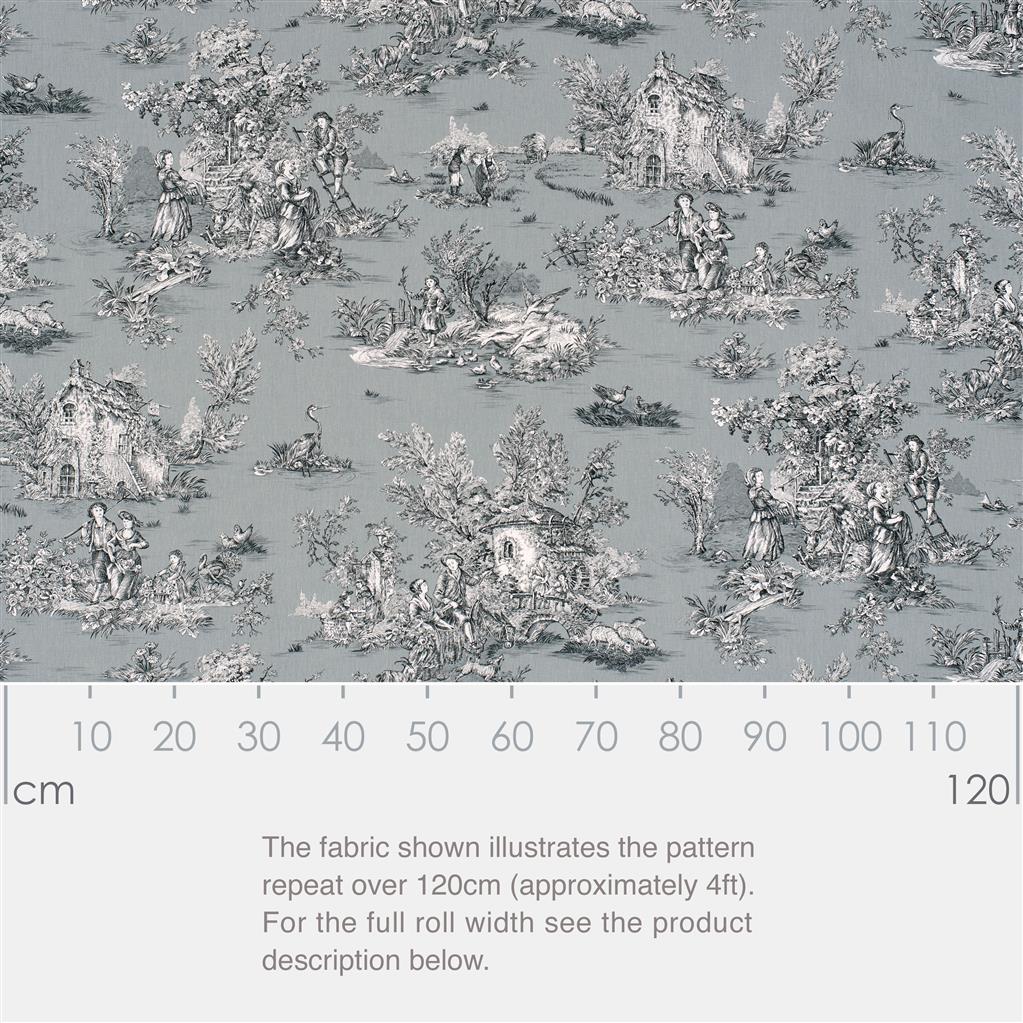 Pastoral Toile de Jouy Fabric - Gray - Jim Lawrence