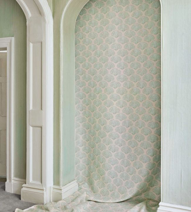 Scallop Shell Fabric - Plaster/Green - BG-F040402 - Barneby Gates