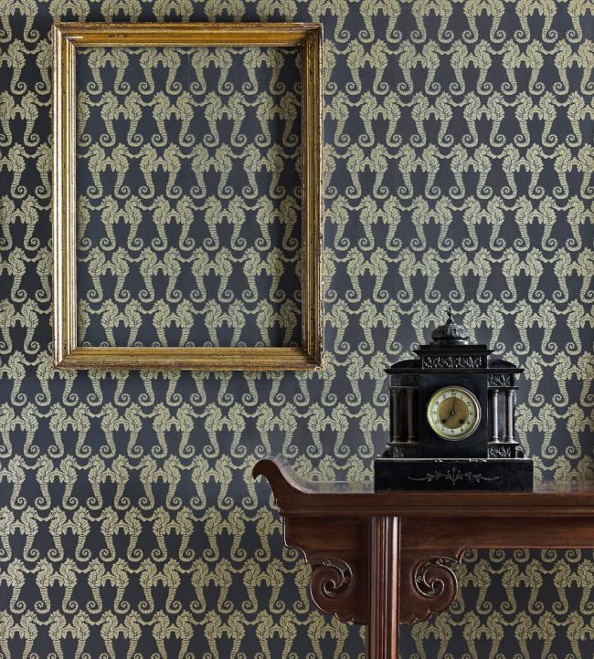 Seahorse Wallpaper - Charcoal / gold - BG1400101 - Barneby Gates