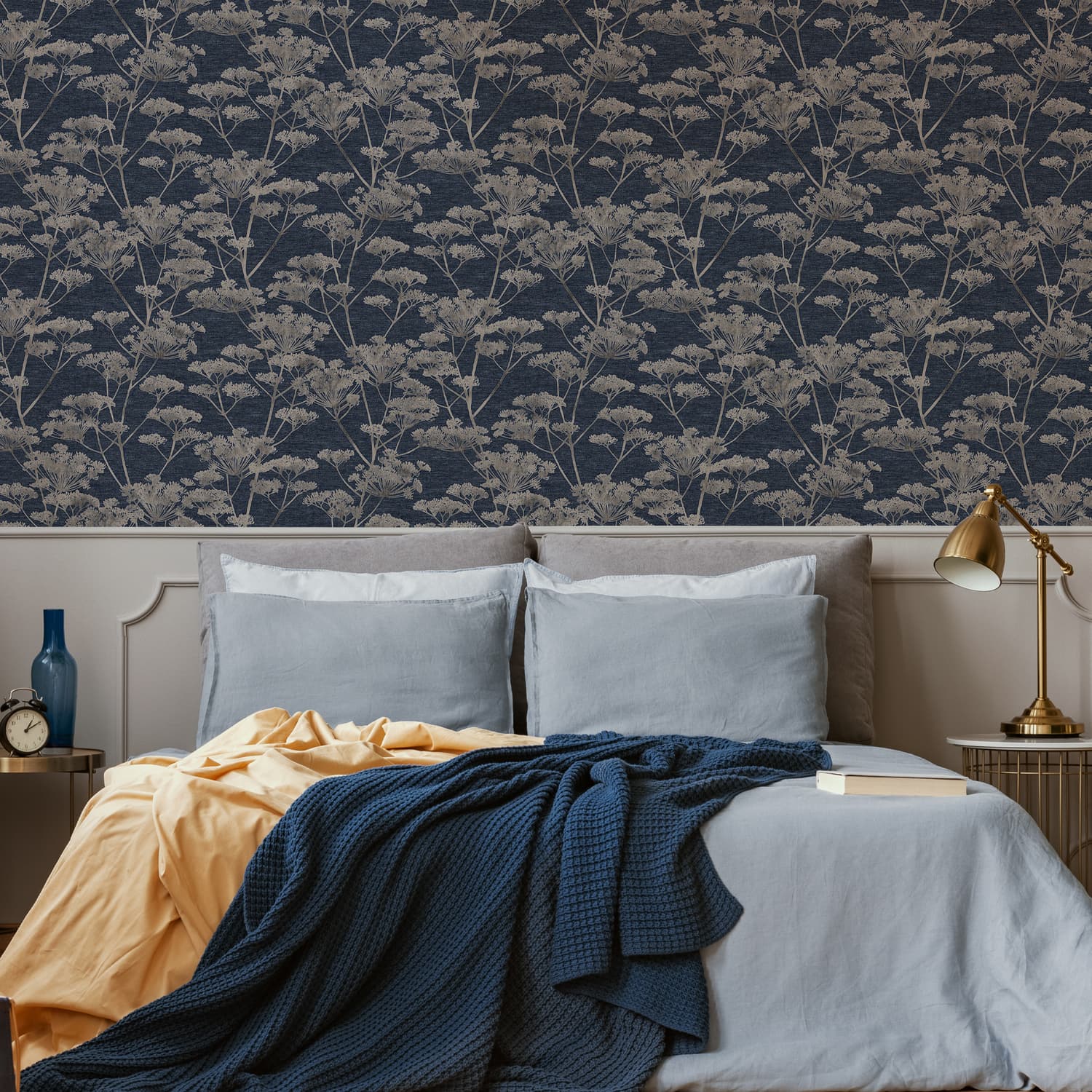 Serene Seedhead Wallpaper - Sapphire - Boutique Luxury