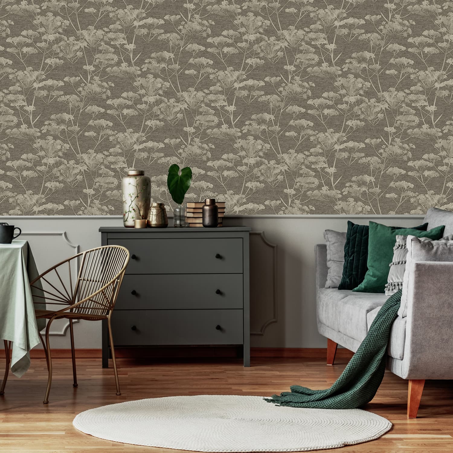 Serene Seedhead Wallpaper - Taupe & Gold - Boutique Luxury