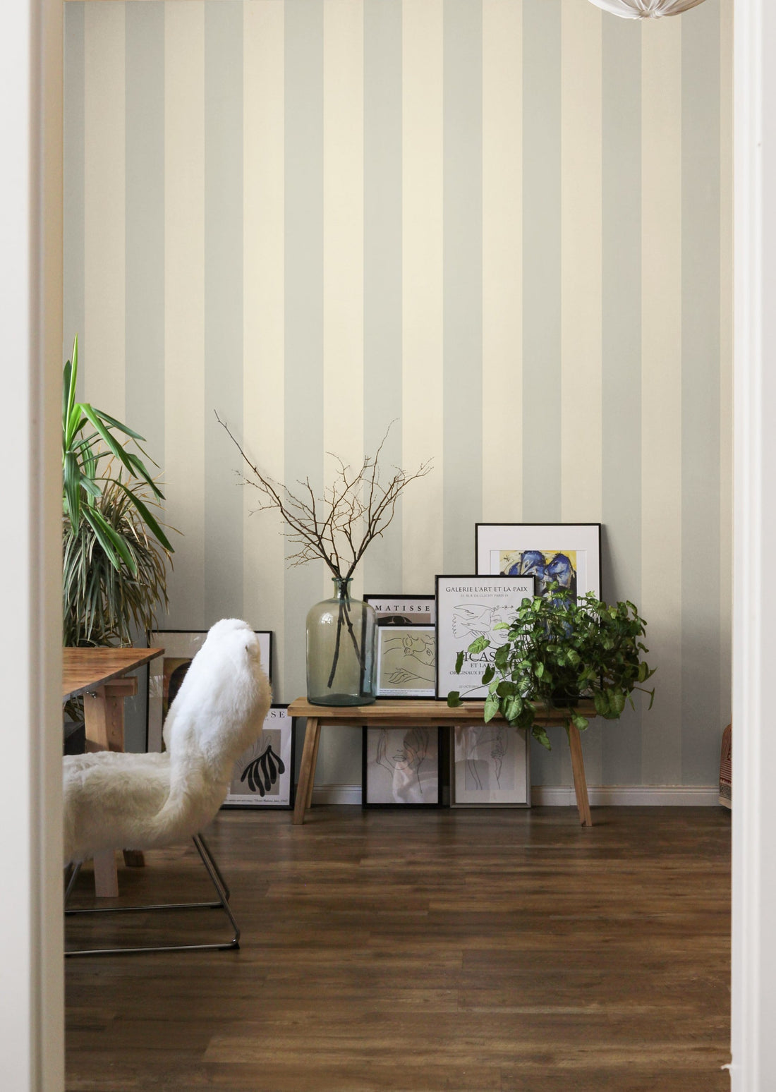 St Helen Stripes Wallpaper - Green - Summer Gray
