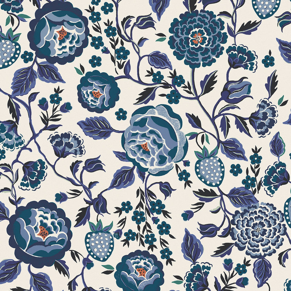 Strawberry Garden Wallpaper - Blue - 125498 - Cath Kidston