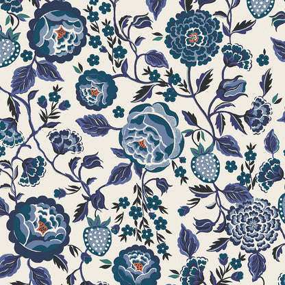 Strawberry Garden Wallpaper - Blue - 125498 - Cath Kidston