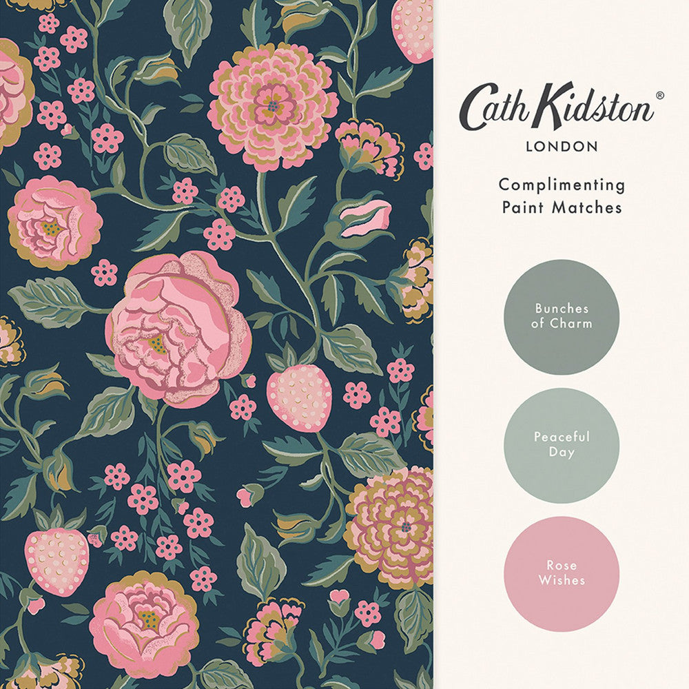 Strawberry Garden Wallpaper - Navy - 125500 - Cath Kidston