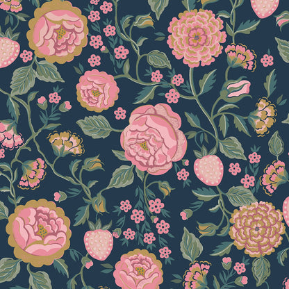 Strawberry Garden Wallpaper - Navy - 125500 - Cath Kidston