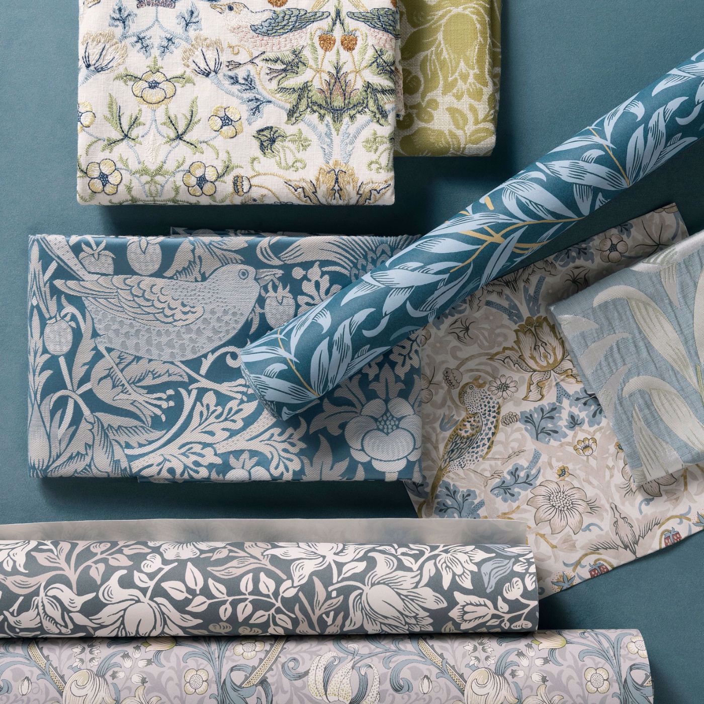 Strawberry Thief Jacquard Fabric - Denim - F1746/02 - Clarke & Clarke