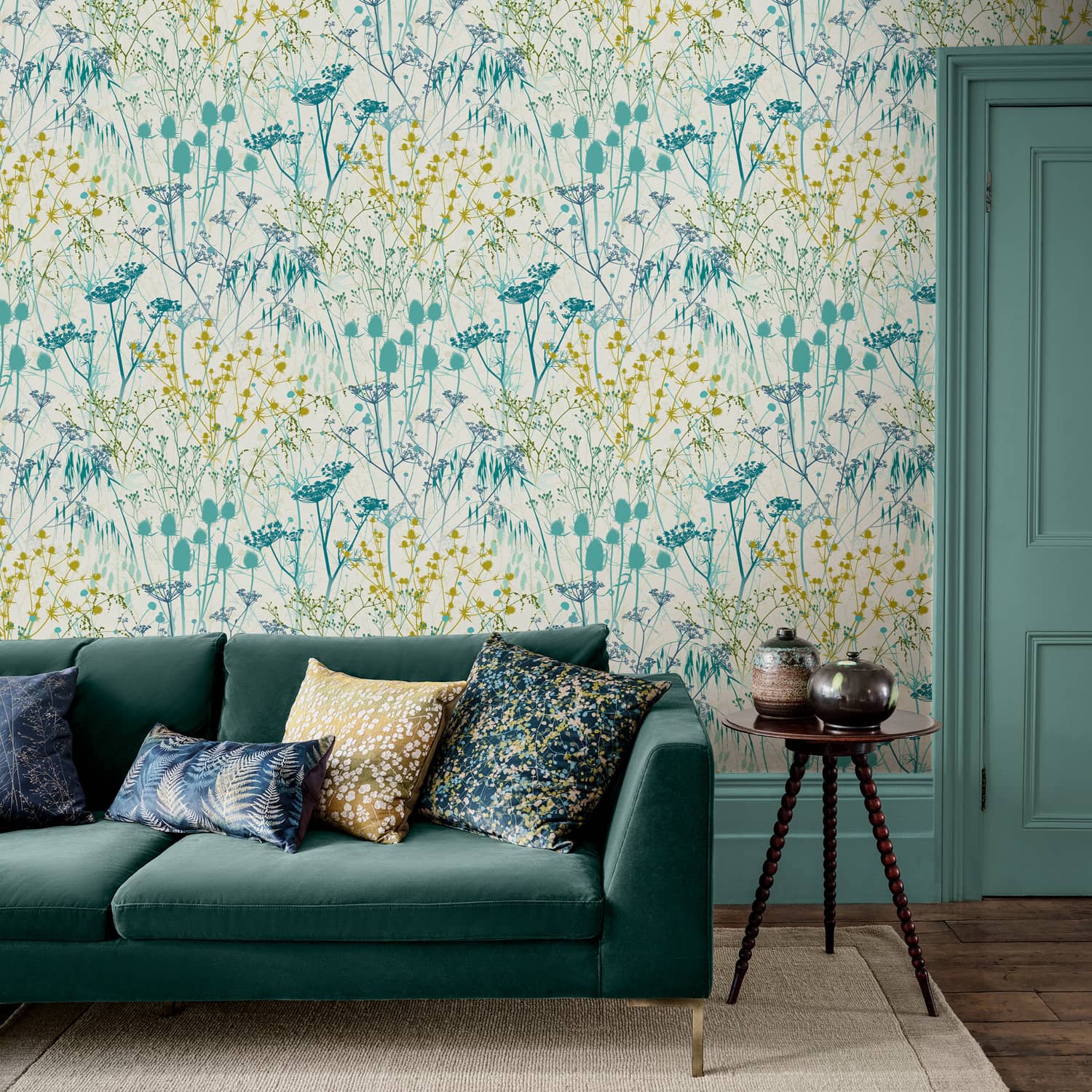 Summer Border Wallpaper - Verdigris - Clarissa Hulse