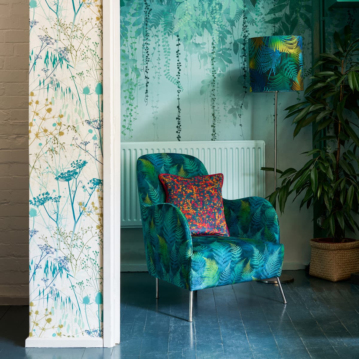 Summer Border Wallpaper - Verdigris - Clarissa Hulse