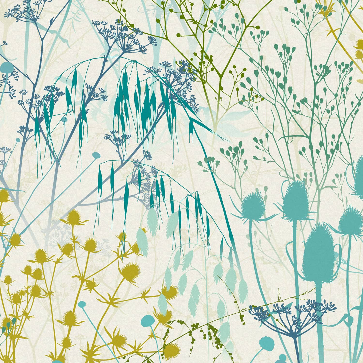 Summer Border Wallpaper - Verdigris - Clarissa Hulse