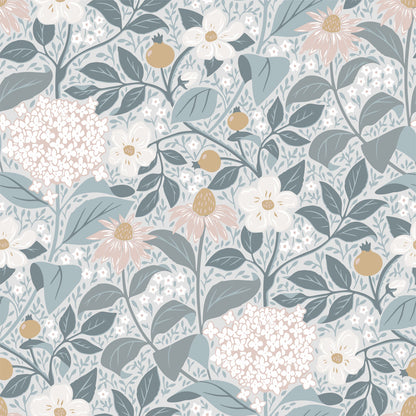 Summer’s Bloom Floral Wallpaper - Blue - Summer Gray
