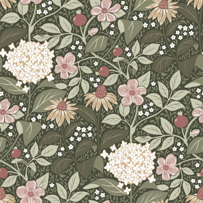 Summer’s Bloom Floral Wallpaper - Green - Summer Gray
