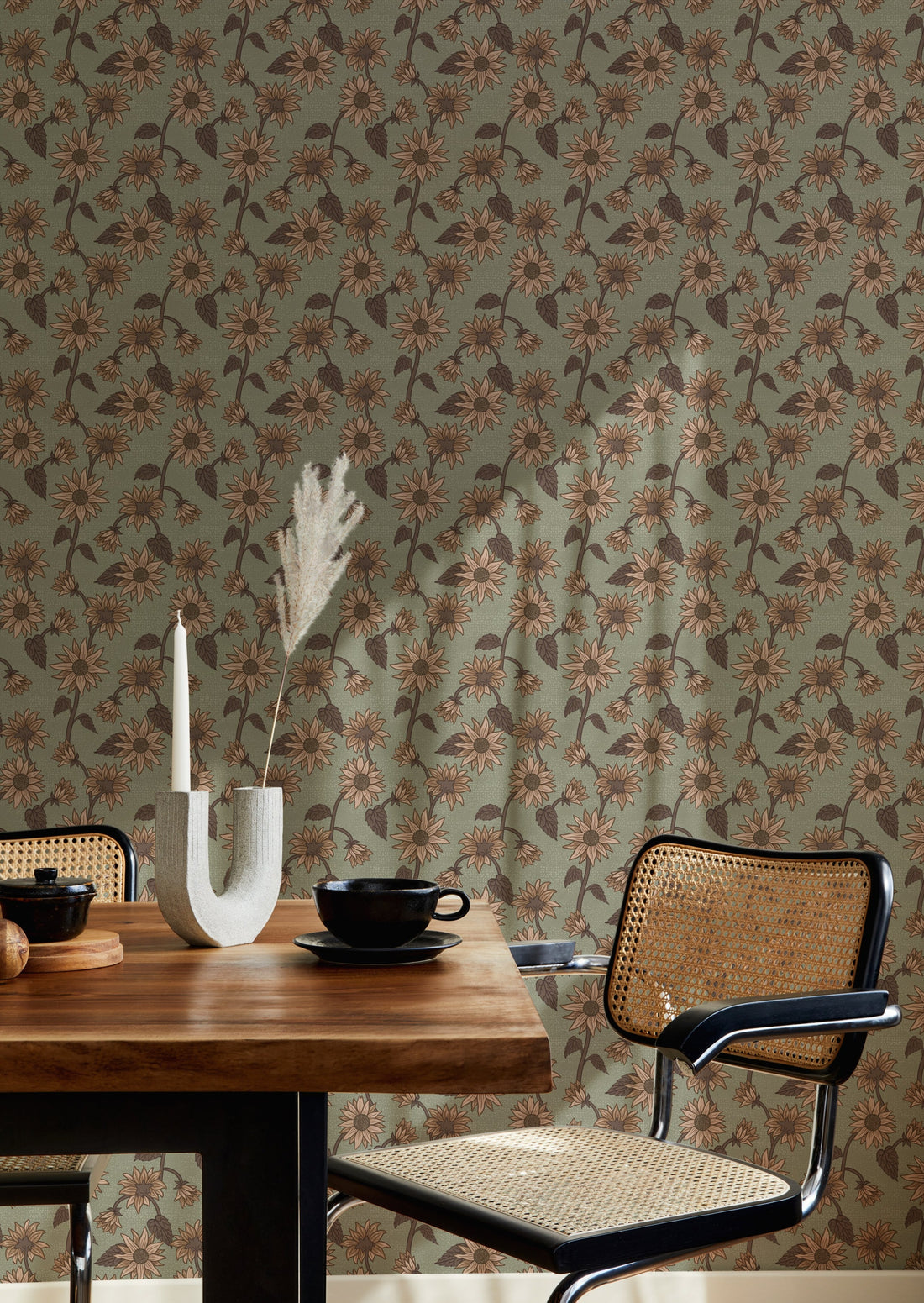 Sunflowers Wallpaper - Green - Summer Gray
